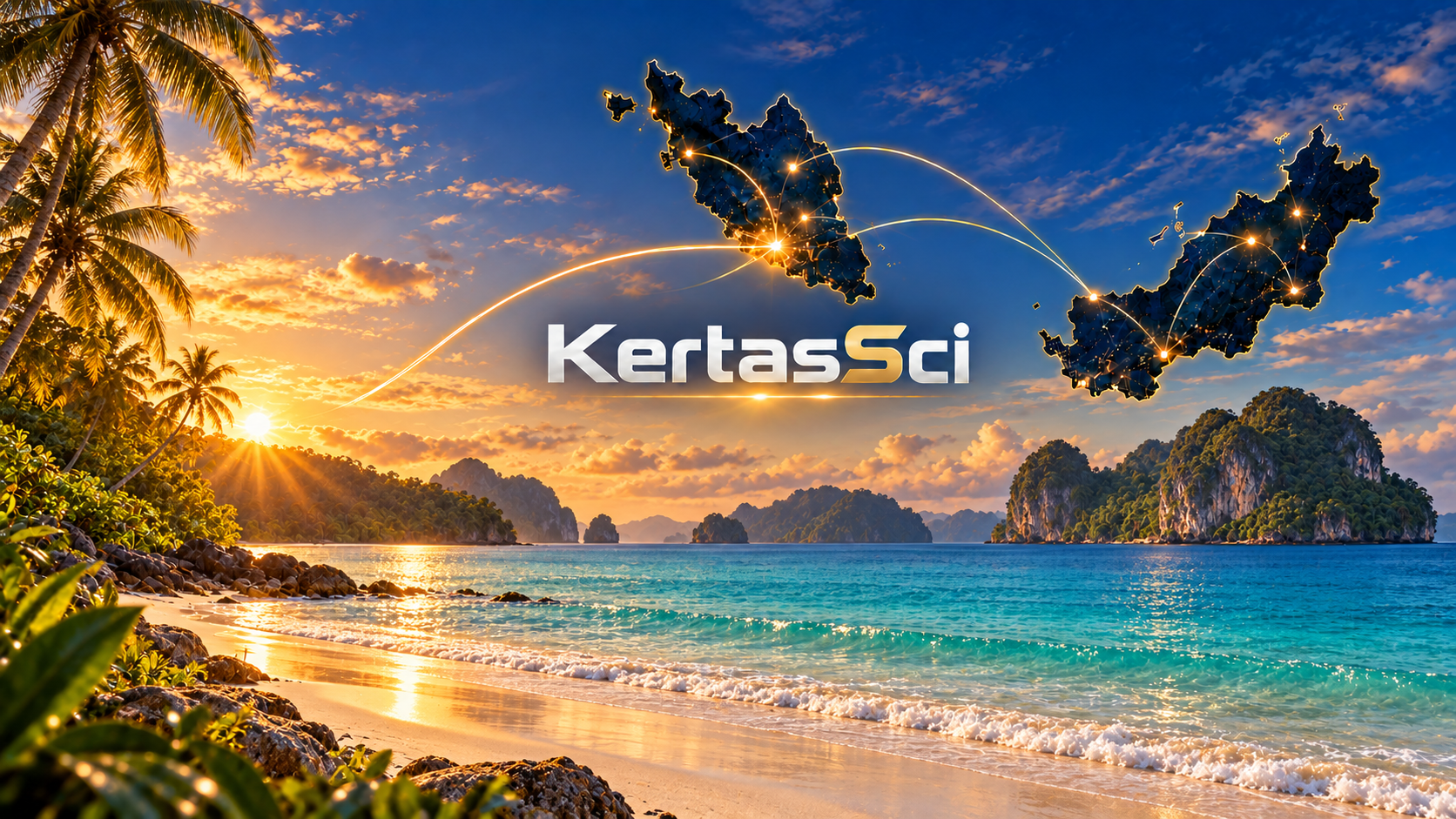 Malaysian tropical beach and limestone islands at sunrise