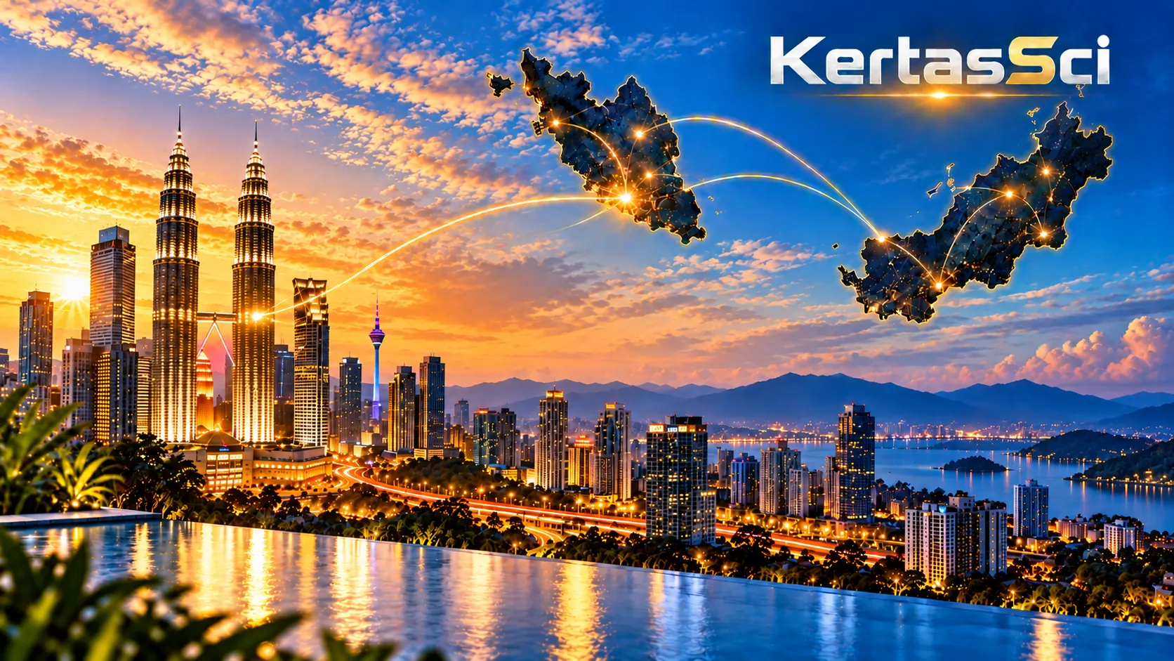 Kuala Lumpur skyline at dusk with the Petronas Twin Towers